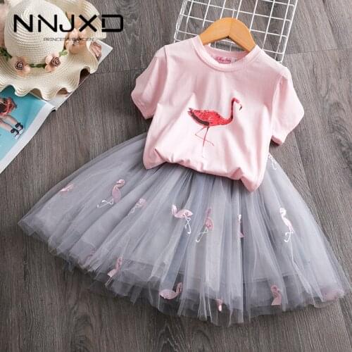 2021 Toddler Girl Kids Set 2 Piece Girl Set Dresses Party Little Girl Clothes for Flamingo Girls Dress Summer Clothing 7 Years