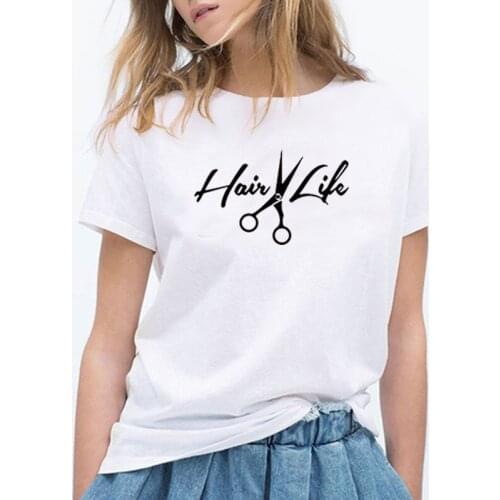Summer Fashion Women T Shirt Short Sleeve Black Funny T-shirt Women Hair Life Printed Scissors Female Clothing Harajuku Shirts