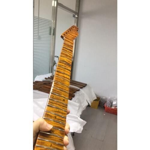 Electric guitar neck 21 fret Fine Flame maple wood electric guitar neck unfinished 25.5 inch Yellow