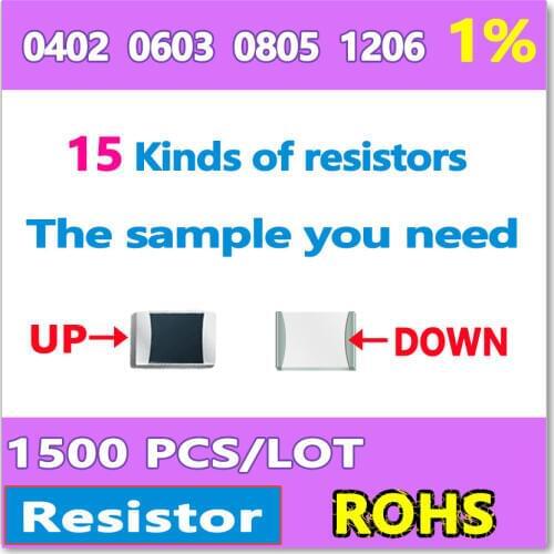 JASNPROSMA OHM 1% F 0402 1005 0603 1608 0805 2012 1206 3216 10R-1M 15 Kinds of DIY sample A total of 1500 kit resistor