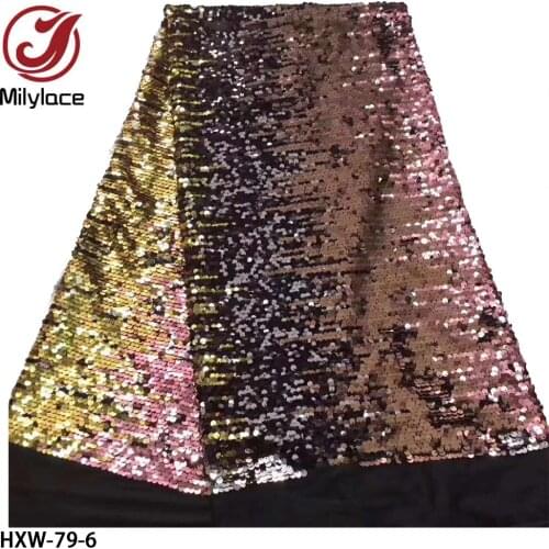 Colourful Shiny African Lace Fabric 2021 Nigerian Party Dress Sewing Material Sequin Embroidery French Net Lace 5 Yards HXW-79