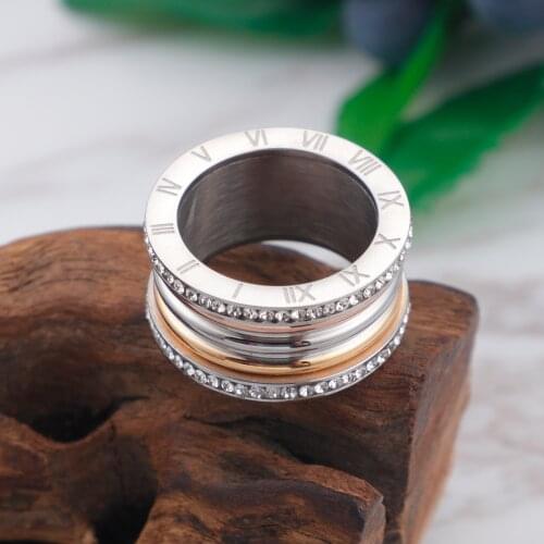 Fashion Roman Numeral womens Ring Tricolor Rhinestone Stainless Steel Jewelry Dropshipping