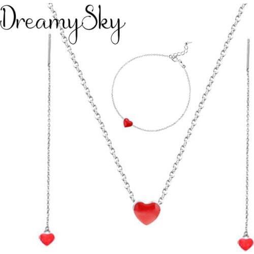 Fashion Wedding Bridal Jewelry Sets Love Heart Choker Necklaces Rings Bracelets for Women Silver Color Statement Jewelry