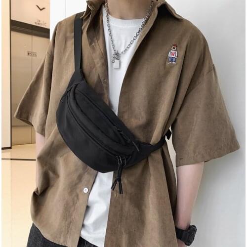 2021 Men Crossbody Bag Casual Waist Pack Waterproof Sports Belt Phone Pouch Solid Color Nylon Unisex Chest Bags Hip Banana Bag