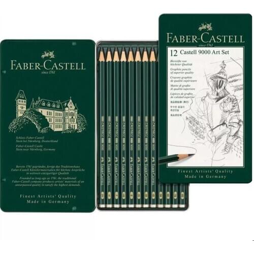 Faber Castell 9000 Art Set Tin of 12 pieces Pencils Professional Sketching Drawing Pencils 8B 7B 6B 5B 4B 3B 2B B HB F H 2H
