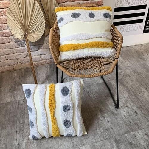 Moroccan Style Yellow Grey Tufted Cushion Cover 45x45cm Pillow Covers Decorative Handmade Canvas Pillow Csae For Sofa Seat Home