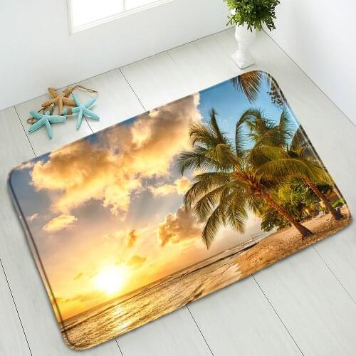 Ocean Non-Slip Bath Mats Palm Tree Summer Scenery Bedroom Kitchen Doormat Indoor Floor Mat Washable Foot Pads Absorbent Carpet