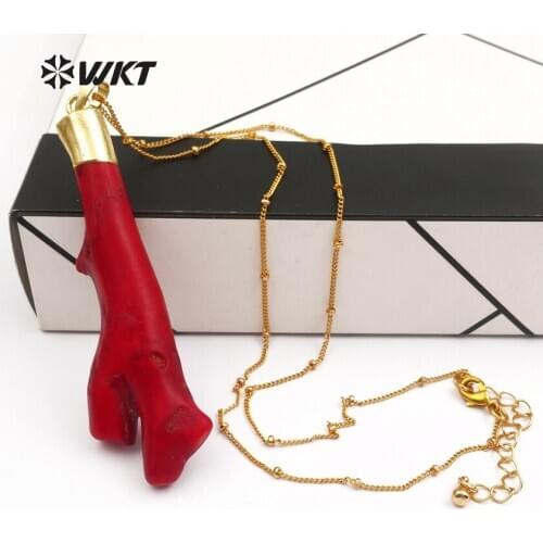 WT-N1121 Wholesale Fashion Custom Design Natural red coral Necklace for Necklace pendants tree with gold crescent gift