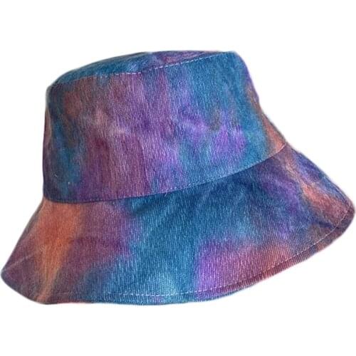 Multicolor Gradient Tie-Dye Bucket Hat Wide Brim Graffiti Panama Fisherman Cap LX9E