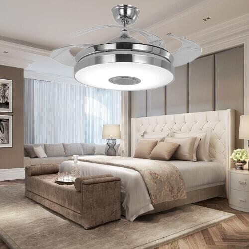 YEELED Light 42" Invisile Ceiling Fan Light with 3-Colors and Remote Control ABS Retractable Blades Fandelier for Indoor Rooms