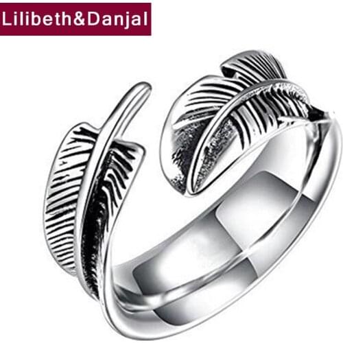 Feather Adjustable Finger Opening Ring Real 925 Sterling Silver Vintage Fine Jewelry Women Men 2021 Designer Free Shipping R15