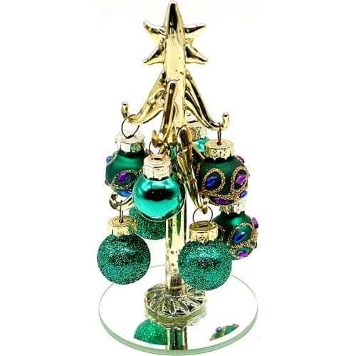 Custom Hand-Painted Craft Golden Glass Christmas Tree Sculpture Decor Hanging Green Tone Blown Hollow Xmas ball ornament pendant