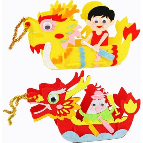 DIY Kids Manual Dragon Boat 3D Model Children handmade Boat Race Toys Children non Woven Clothing Preschool Arts Educational Toy