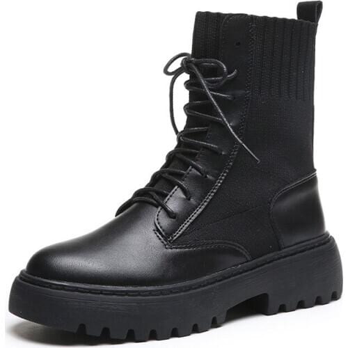 Platform boots womens knitted boots autumn new fashion thick-soled stitching short boots Rain boots goth Cossacks womens shoes