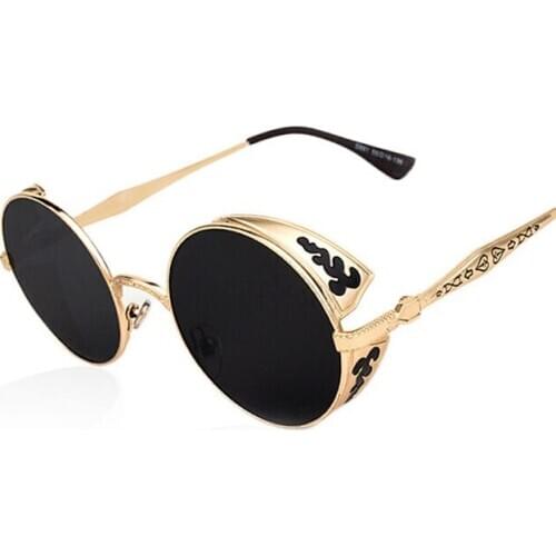 Steampunk Vintage Sunglass Fashion Round Sunglasses Women Brand Designer Metal Carving Sun Glasses Men Oculos De Sol