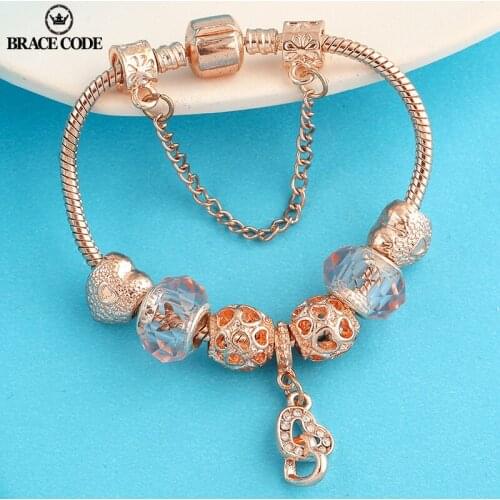 Special Offer Rose Gold Charm Women Bracelet DIY Heart-shaped Beaded Pendant Fashion Bracelet Jewelry Gift Direct Shipping