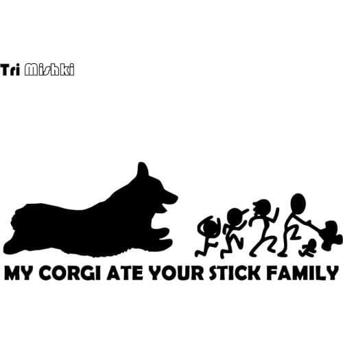 Tri Mishki LBH313 30*10.5cm dog my corgi ate your stick family car sticker Vinyl Decals Motorcycle Accessories sticker