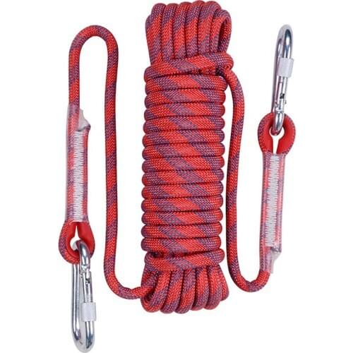 Outdoor Rock Tree Wall Climbing Equipment Escape Rope 10mm Diameter Safety Survival Cord Fire Escape Safety Striped Buckle 10M