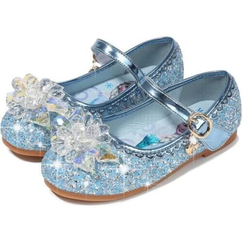 Disney girls princess shoes spring autumn childrens flat soft bottom shoes cartoon frozen elsa crystal shoes 22-36