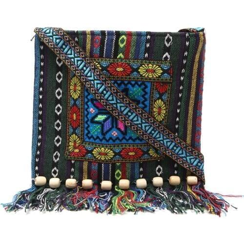 Unique Vintage Ethnic Shoulder Bag Embroidery Boho Hippie Tassel Tote Messenger