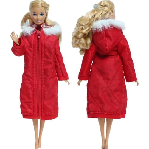 High Quality Red Coat Cotton Dress Skirt With Hat Winter Wear Warm Clothes for Barbie Doll 1/6 Parka Jacket Accessories Kids Toy