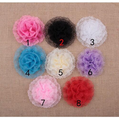 Yundfly 3pcs Lace Mesh Flower For Baby Girls Hair Accessories Artificial Fabric Flowers DIY Children Headbands