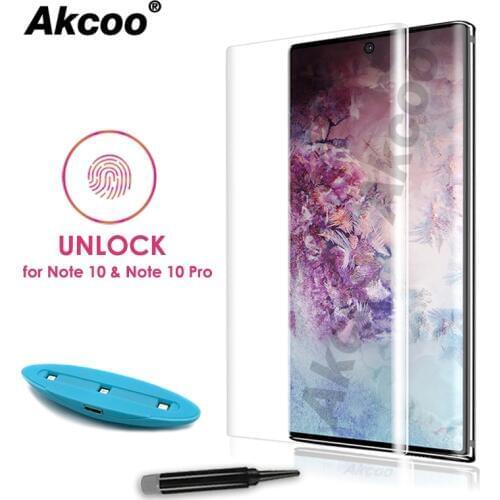 10D Akcoo Note 10 UV Glass Screen Protector with FINGERPRINT UNLOCK for Samsung Galaxy Note 10 S10 Plus S8 9 5G glass film
