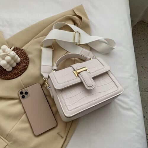 Women Bag Fashion Square HandBag Solid Color Shoulder Crossbody Bag Adjustable Wide Shoulder Strap Stone Pattern Messenger Bag