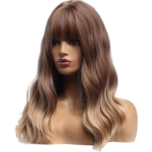 20 Inches Lady Synthetic Natural Looking Wavy Wigs Resistant Ombre Golden