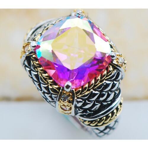 Rose Rainbow Crystal Zircon 925 Sterling Silver Top Quality Fancy Jewelry wedding Ring Size 6 7 8 9 10 F1184