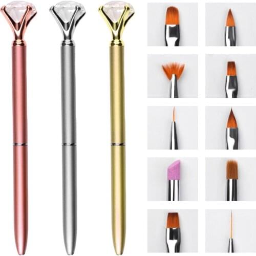 10Pcs/Set Replaceable Heads Nail Art Rhinestone Brush Cuticle Manicure Pens Remover Painting Flowers Drawing Nail Art Tool Kits