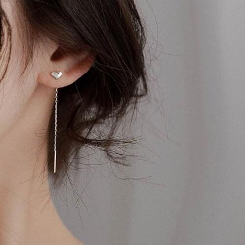 2021 Korean Dangle Earring Heart Long Tassel Bar Drop Earrings For Women Minimalism Ear Line Kpop Jewelry Gift
