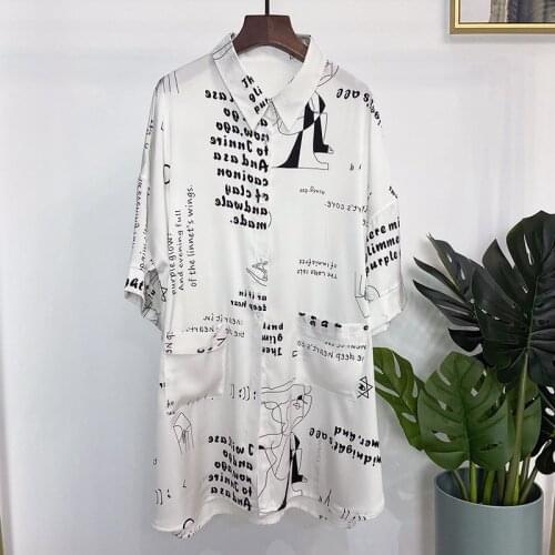 2021 New Nightdress Casual Women Sleepwear Satin Sleepshirt Sleep Dress White Print Flower Night Shirt Intimate Lingerie