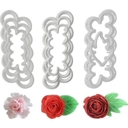 9pcs/pack 3D Petal Cake Cutter Flower Fondant Icing Tool Molding Roses Carnations Peony Shape Decorating Mould DIY Baking