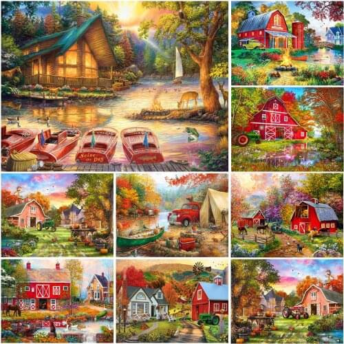 Diamond Embroidery Red House Full Square Round Diamond Painting Landscape Summer New Arrival Mosaic Rhinestone Picture Wall Art