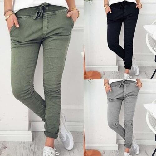 Spring Summer Autumn Casual Slim Solid Thin Pants For Women High Waist Black Army Green Pants Trousers