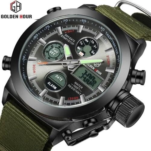 GOLDEN HOUR Sports Mens Watches Top Brand Luxury Military Quartz Watch Men Waterproof Shock Male Clock relogio masculino 2021