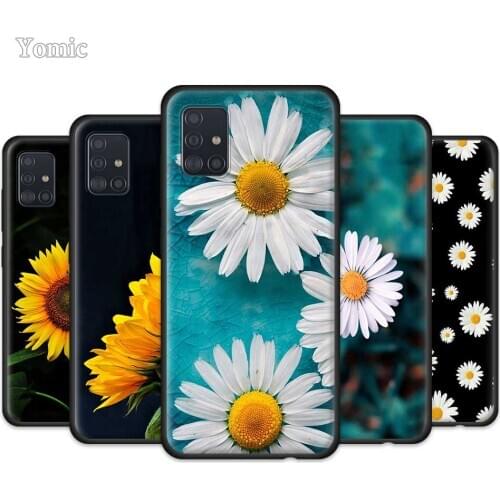 Summer Daisy Sunflower Floral Case for Samsung Galaxy A51 A71 A50 A21s S20 FE S21 Ultra A31 A10 A20e A41 A70 Black Soft Cover