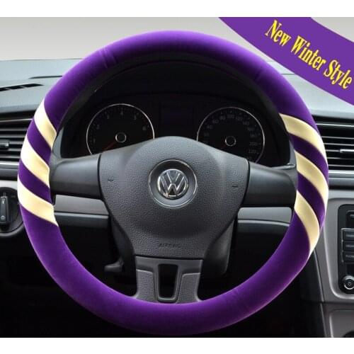 Car Steering Wheel Cover Skidproof Auto Steering- Anti-Slip Universal Warm Short Furry Flocking Steering Wheel Cover 38CM