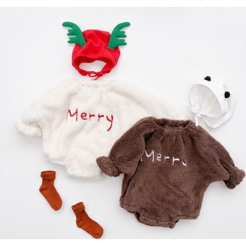 Baby Bodysuit Boys Girls Fleece Winter Warm Fleece Jumpsuit Soft Cute Letter Print Newborn Infant Christmas Bodysuits