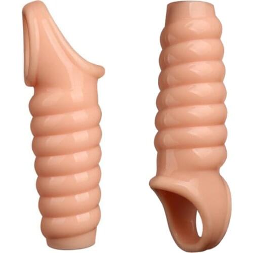 Men Delay Lock Sperm Fine Male Condom Penis Extender Reusable Sleeve Erection Enhancer Dick Enlargement Cock Ring Sex Toys