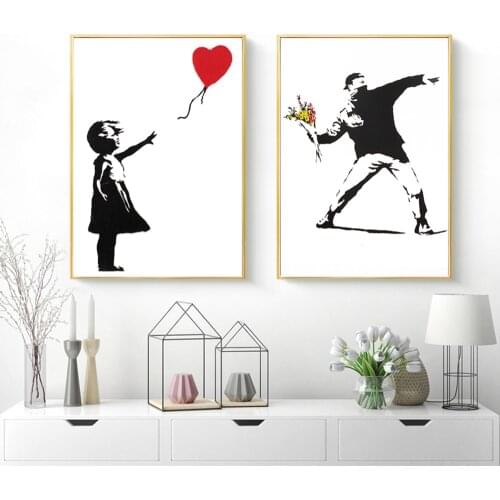 Banksy Graffiti Art Canvas Painting Girl With Red Balloon Wall Art Posters And Prints Nordic Living Room Bedroom Cuadros