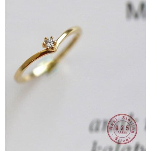 HI MAN 925 Sterling Silver Korean Fashion V-shaped Single Zirconium Ring Women Luxury Temperament Anniversary Gift Jewelry