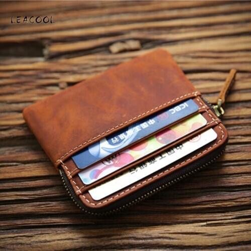 Vintage Genuine Leather Card Wallet Men Cowhide Small Mini Card Holder ID Credit Card Coin Purse Pack Cash Pocket