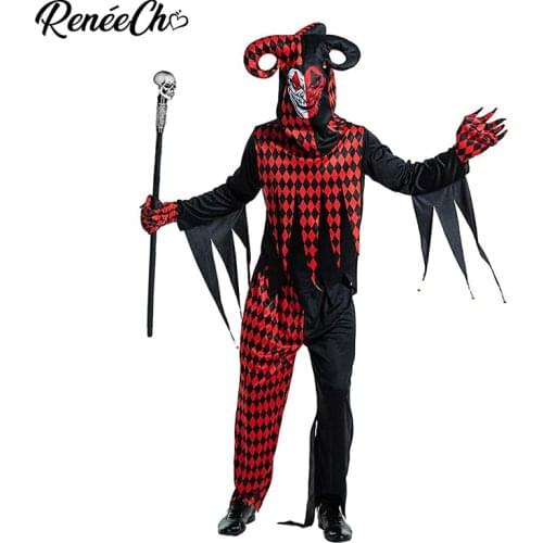 Reneecho Halloween Costume For Men Evil Jester Costume For Adult Carnival Party Cosplay Purim Cosplay