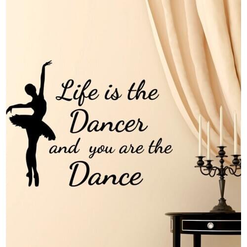 Life Is The Dancer Wall Stickers Art Murals Home Decor Nursery Ballerina Silhouette Wall Decals Kids Room Decoration