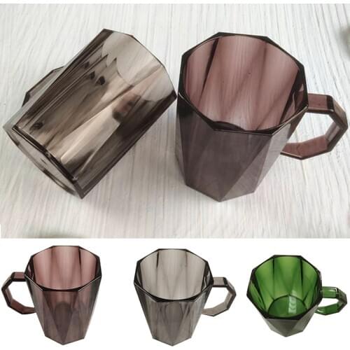 Multifunctional Plastic Cup Daily Use Polygonal Acrylic Cup with Handle Industrial Design Gray/Coffee/Dark Green 400ml FPI