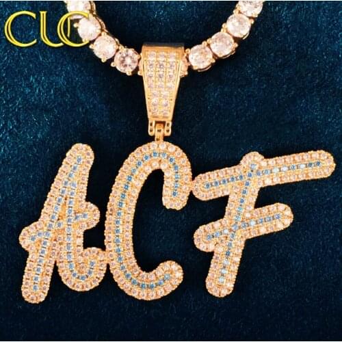 Custom Blue Zircon Letter Name Pendant Make Number Necklace for Men Solid Back Micro Pave Zircon Hip Hop Rock Jewelry