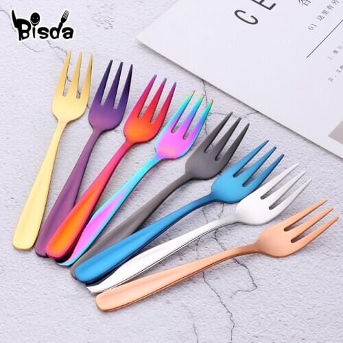 2PCS Fruit Fork Set 18/8 stainless Steel Cake Forks For Dessert Red Small Tea Fork Rainbow Dessert Fork for Snack Dinnerware Set
