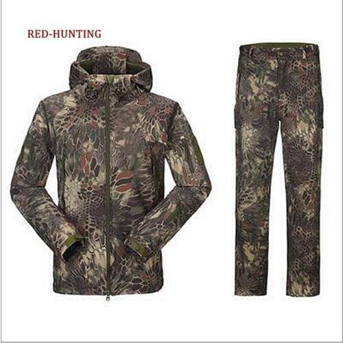 2020 New Men Outdoor Hunting Clothing Hiking Waterproof Men Hooded Suits Jacket & Pants Army Military Softshell Suits